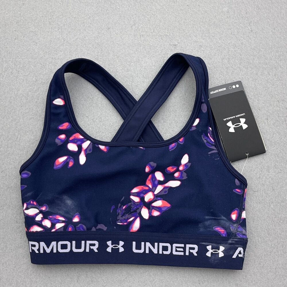 Under Armour Womens XS Compression Sports Bra Floral Print Medium‎ Support NWT